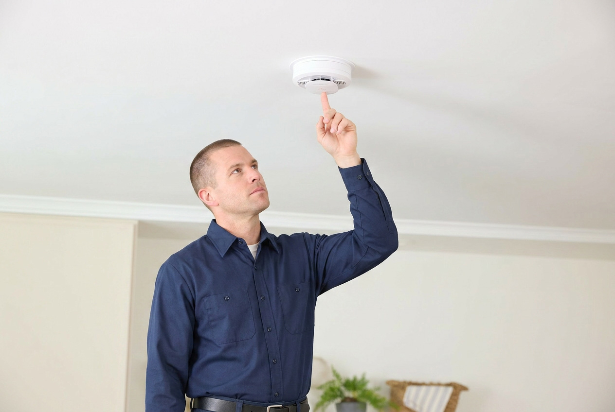 HVAC-Technician-Testing-Smoke-Detector